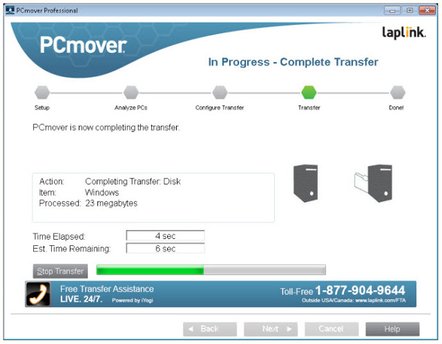 PC to PC transfer progress dialog